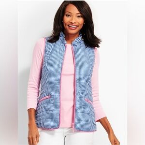TALBOTS Pink Trim Blue Gingham Quilted Puffer Vest Size XS VGUC